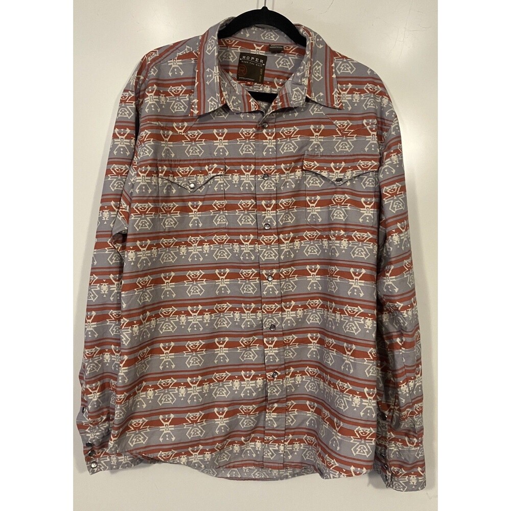 Roper Men’s Pearl Snap Shirt Aztec Southwestern Blanket Pattern Sz M
